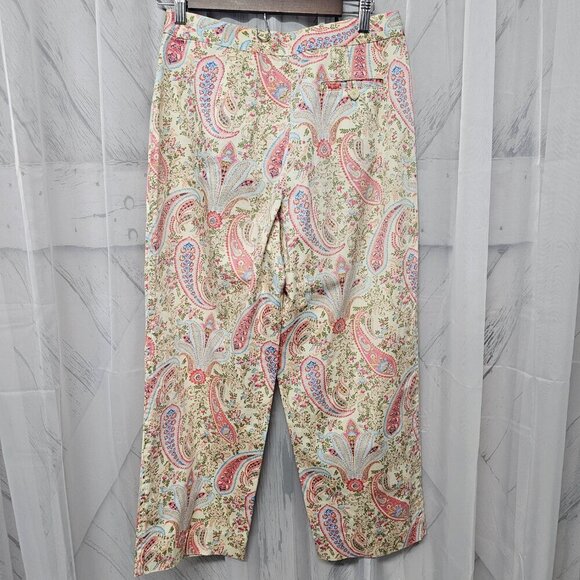 Vintage Talbots Pink Cream Paisley Boho Cropped Straight Leg Chino Pants Size - Picture 9 of 16